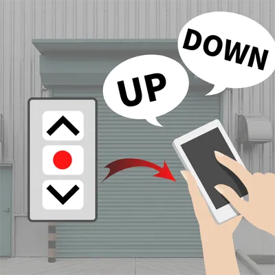 スマートガレージ Aスイッチは、ボタン動作の電動シャッターをスマートフォンで開閉可能にできる商品です