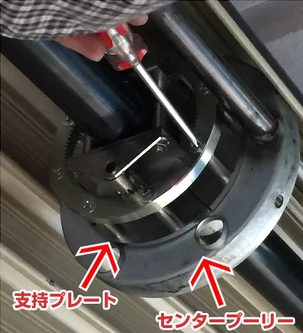 支持プレートとセンタープーリー